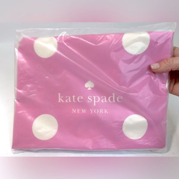 NEW Kate Spade XL Canvas Reusable Shopper Foldable Tote Pink White Polka Dots - Picture 3 of 8